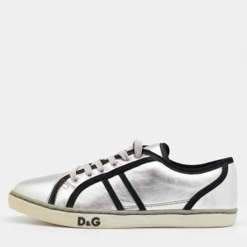 Pre Owned Dolce & Gabbana Silver Leather Low Top  Sneakers Size 39