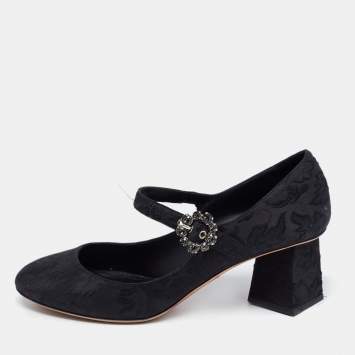 Pre Owned Dolce & Gabbana Black Brocade Fabric Mary Jane Pumps Size 39.5