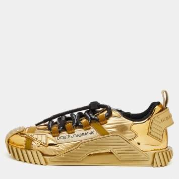 Pre Owned Dolce & Gabbana Gold Leather And Nylon Ns1 Low Top Sneakers Size 38