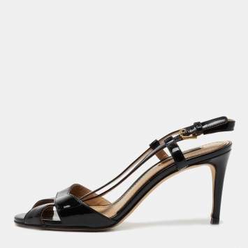 Pre Owned Dolce & Gabbana Black Patent Leather Ankle Strap Sandals Size 39