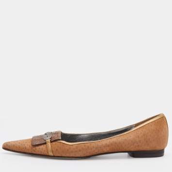 مملوكة مسبقًا Dolce & Gabbana Brown Leather And Snakeskin Embellished Ballet Flats Size 39