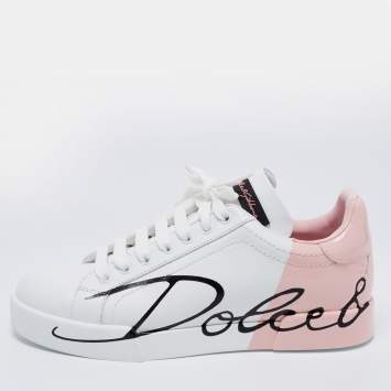 Pre Owned Dolce & Gabbana White Leather And Patent Portofino Sneakers Size 38