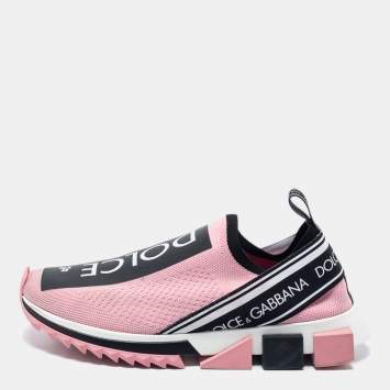 Pre Owned Dolce & Gabbana Pink/Black Knit Fabric Sorrento Slip-On Sneakers Size 41