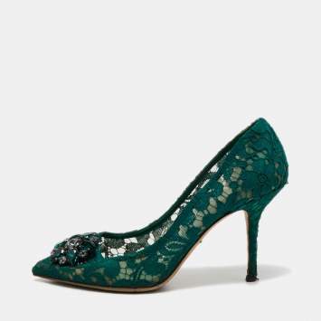 Pre Owned Dolce & Gabbana Green Mesh And Lace Bellucci Pumps Size 40