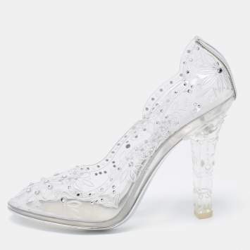 Pre Owned Dolce & Gabbana Transparent PVC Crystal Embellishment Cinderella Pumps Size 37