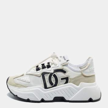 Pre Owned Dolce & Gabbana White Nylon and Suede Daymaster Sneakers Size 37