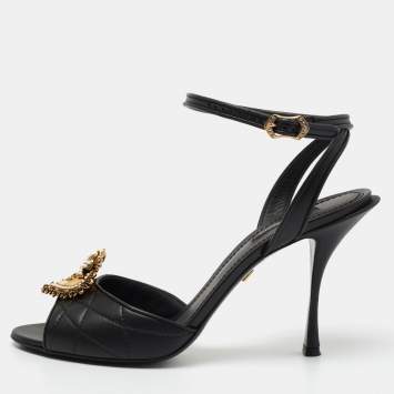 مملوكة مسبقًا Dolce & Gabbana Black Leather Devotion Ankle Strap Sandals Size 40