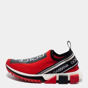 مملوكة مسبقًا Dolce & Gabbana Red Knit Fabric Sorrento Low Top Sneakers Size 37