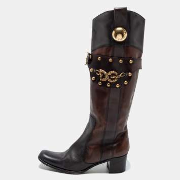 مملوكة مسبقًا Dolce & Gabbana Brown  Leather Knee Length Boots Size 39