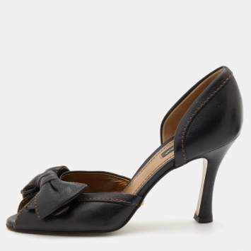 Pre Owned Dolce & Gabbana Black Leather Bow D'Orsay Pumps Size 37