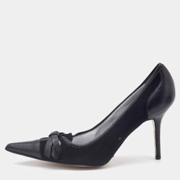 Pre Owned Dolce & Gabbana Black Suede and Leather Bow Pointed Toe Pumps Size 39.5