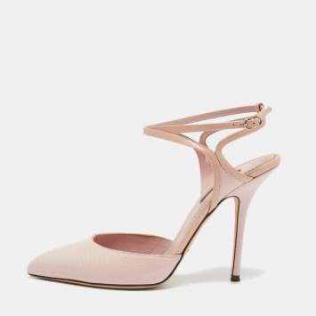 Pre Owned Dolce & Gabbana Pink Lizard Embossed Leather Pointed Toe Ankle Strap Pumps Size 38