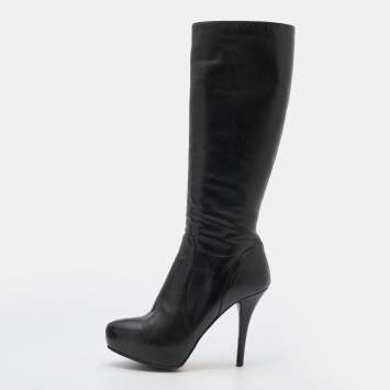 Pre Owned Dolce & Gabbana Black Leather Knee Length Boots Size 38