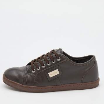 Pre Owned Dolce & Gabbana Brown Leather Low Top Sneakers Size 35