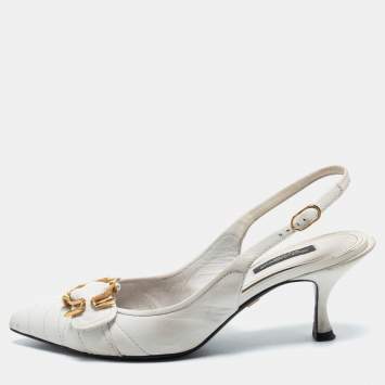 Pre Owned Dolce & Gabbana White Leather Devotion Slingback Pumps Size 37