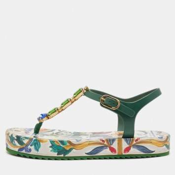 Pre Owned Dolce & Gabbana Multicolor Rubber Jewel Embellished Thong Sandals Size 37