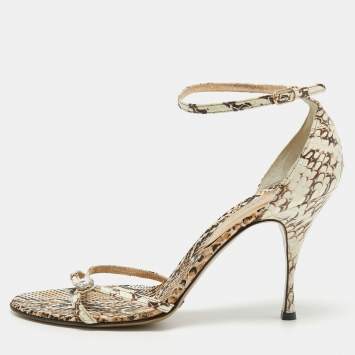 Pre Owned Dolce & Gabbana Brown/Cream Python Leather Ankle Strap Sandals Size 41