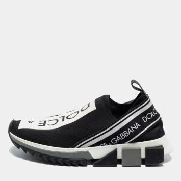 Pre Owned Dolce & Gabbana Black Knit Fabric Sorrento Slip On Sneakers Size 37