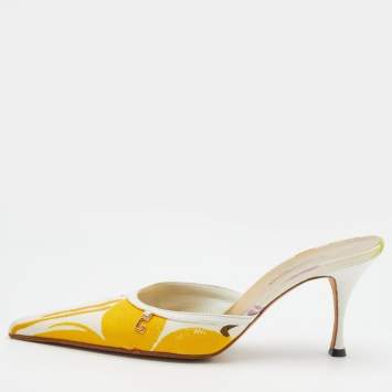 Pre Owned Dolce & Gabbana Multicolor Printed Canvas Pointed Toe Mules Size 37