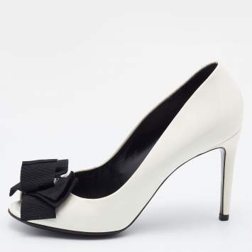 Pre Owned Dolce & Gabbana White Patent Leather Bow Peep Toe Pumps Size 36