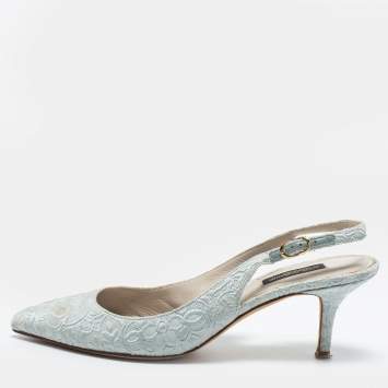 Pre Owned Dolce & Gabbana Light Blue Brocade Fabric Slingback Pumps Size 38