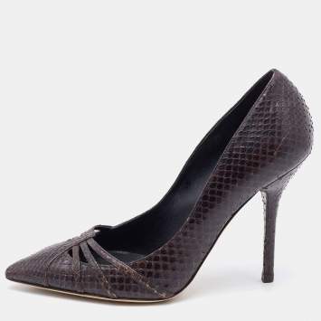 Pre Owned Dolce & Gabbana Dark Brown Python Pumps Size 36.5
