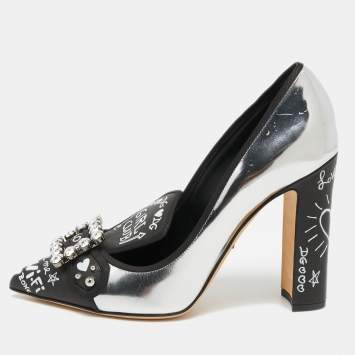 Pre Owned Dolce & Gabbana Silver Leather Crystal Embellished Pumps Size 40