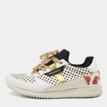 Pre Owned Dolce & Gabbana White/Black Leather and Fabric Sneakers Size 39.5