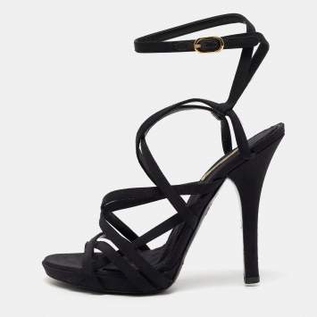 Pre Owned Dolce & Gabbana Black Canvas Strappy Sandals Size 37.5