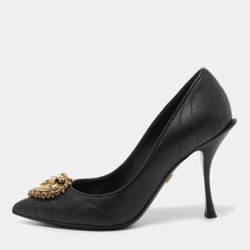 Pre Owned Dolce & Gabbana Black Leather Embellished Pumps Size 36