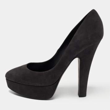 Pre Owned Dolce & Gabbana Dark Grey Suede Platform Pumps Size 40