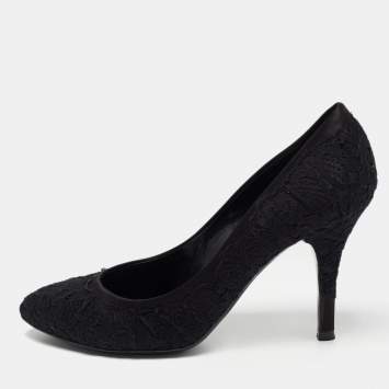 Pre Owned Dolce & Gabbana Black Lace and Satin Pointed Toe Pumps Size 40