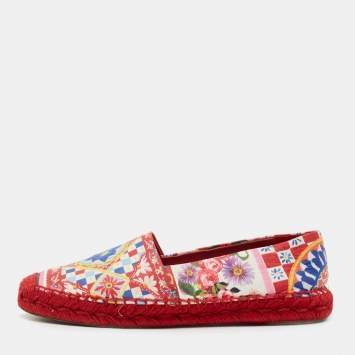 مملوكة مسبقًا Dolce & Gabbana Multicolor Printed Leather Espadrille Flats Size 38