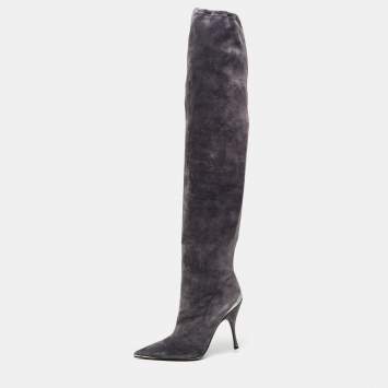 Pre Owned Dolce & Gabbana Grey Suede Knee Length Boots Size 41