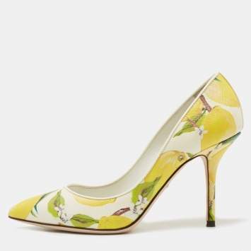 Pre Owned Dolce & Gabbana Tricolor Lemon Print Coated Canvas Pointed Toe Pumps Size 37