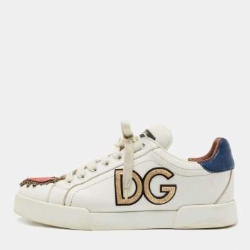 Pre Owned Dolce & Gabbana White Leather Sacred Heart Portofino Sneakers Size 38
