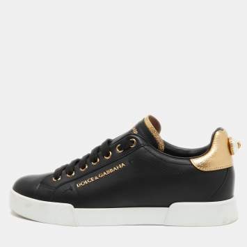 Pre Owned Dolce & Gabbana Black Leather Low Top Sneakers Size 39.5