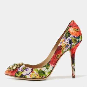 Pre Owned Dolce & Gabbana Multicolor Floral Fabric Crystal Embellished Bellucci Pumps Size 39