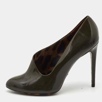 Pre Owned Dolce & Gabbana Olive Green Patent Leather Pumps Size 39.5
