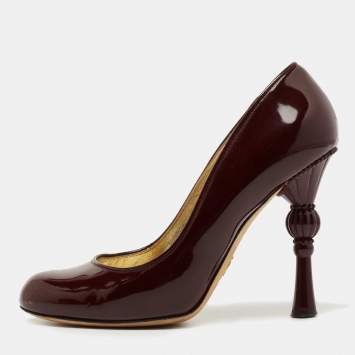 Pre Owned Dolce & Gabbana Burgundy Patent Leather Around Toe Pumps Size 38