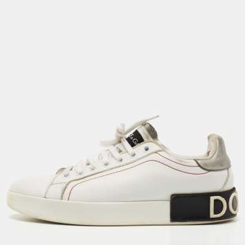 Pre Owned Dolce & Gabbana White Leather Portofino Low Top Sneakers Size 38.5