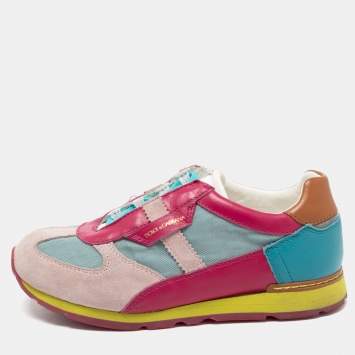 Pre Owned Dolce & Gabbana Multicolor Leather and Suede Low Top Sneakers Size 34