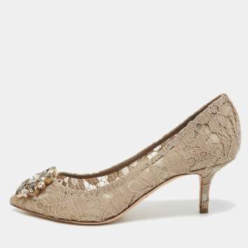 Pre Owned Dolce & Gabbana Beige Lace Bellucci Pumps Size 37