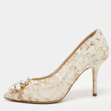 Pre Owned Dolce & Gabbana Off White Lace and Mesh Bellucci Pumps Size 36
