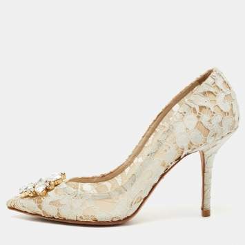 Pre Owned Dolce & Gabbana White Lace Bellucci Pumps Size 39