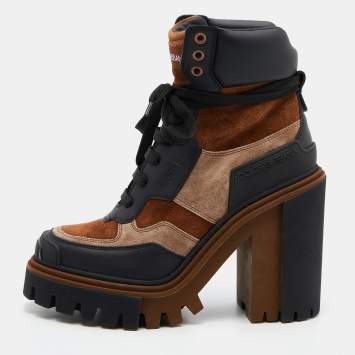 Pre Owned Dolce & Gabbana Black/Brown Leather and Suede Combat Boots Size 40