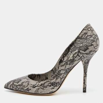 Pre Owned Dolce & Gabbana Black/White Lace Print Pointed Toe Pumps Size 38.5