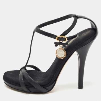 Pre Owned Dolce & Gabbana Black Leather Heritage Coin Detail Ankle Strap Sandals  Size 39