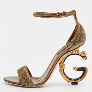 Pre Owned Dolce & Gabbana Gold Lurex Fabric Bette Sculpture Heel Open Toe Sandals Size 39