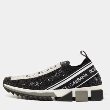 Pre Owned Dolce & Gabbana Black Crystal Embellished Knit Fabric Sorrento Sneakers Size 39